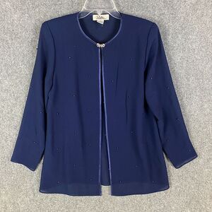 Patra‎ Top Women's Size 10 Cardigan Navy Blue Long Sleeve 100% Polyester